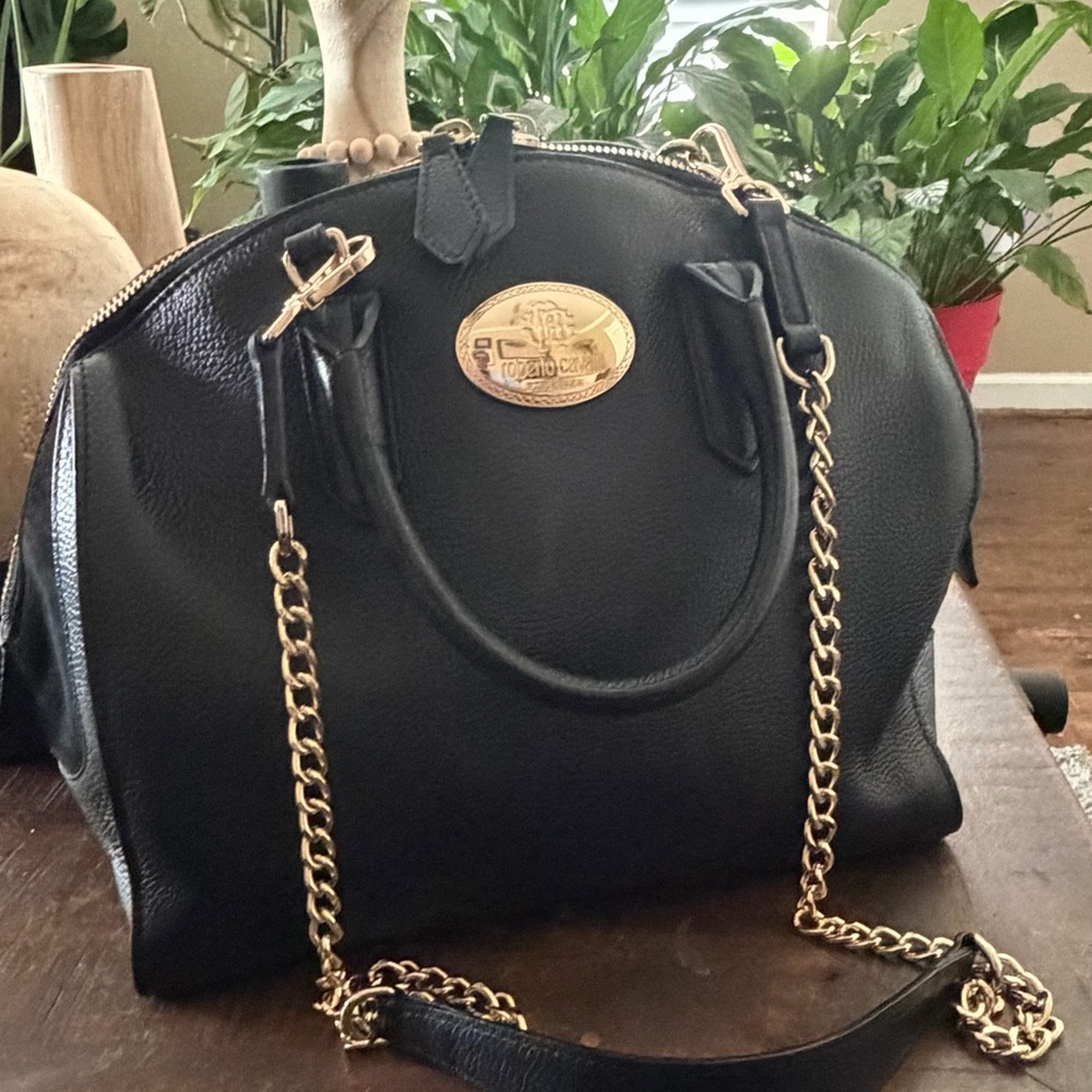 Roberto Cavalli Vitello Stampa Dollaro black pebble leather bag